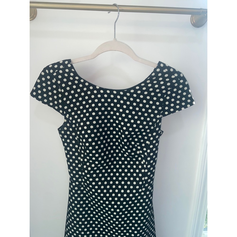 Zara Basic Polka Dot Mini Dress Black White Cap Sleeve Exposed Zipper XS - Picture 2 of 5